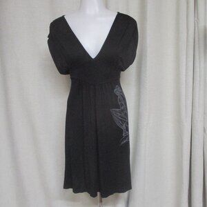 PATHWAY black gray graphic tie back V neck stretch dress sz M